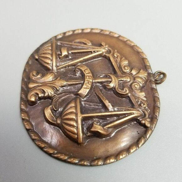 Vintage Large Libra Scales Pendant, Copper Zodiac Sign, Oval Shape, Estate - Picture 3 of 7